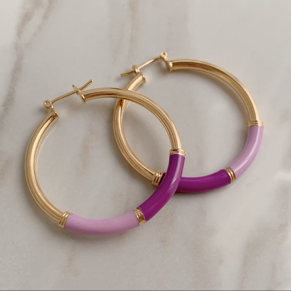 Enamel Tube Hoops | 18k Gold Filled - Picture 3 of 7